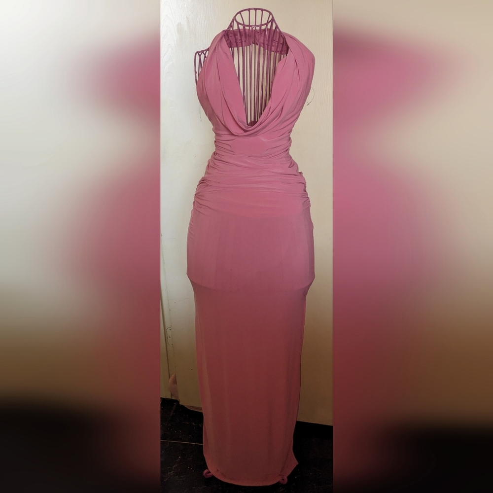 Beautiful Women's Long, size L, Pink backless gown.
